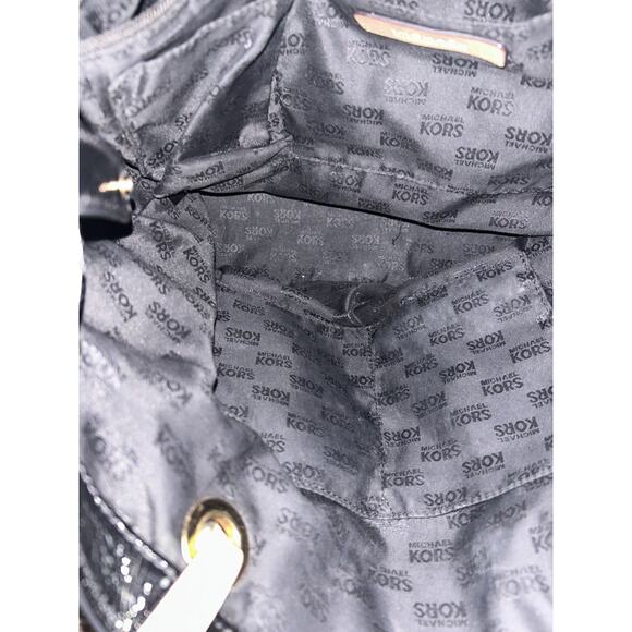 Michael Kors Jet Set Leather Mirror Metallic Signature Black Tote Large - Picture 10 of 11